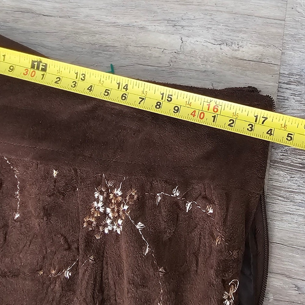 Vanny USA Brown Faux Suede Floral Embroidered Tiered Maxi Skirt Large Boho Retro - Picture 7 of 9